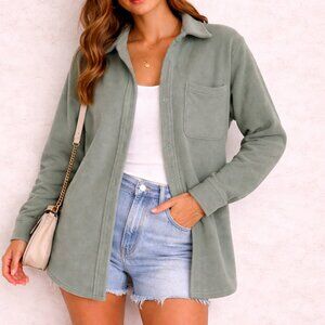 $98 Aritzia TNA Polar Fleece Button Up Shirt Jacket Sage Green Size 1